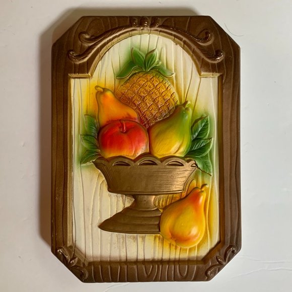 4 VTG Chalkware Fruit Coffee Grinder Japan Kitchen Plaques Retro Cottage - Picture 3 of 14